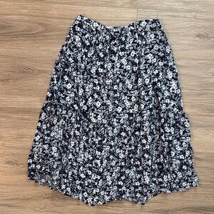 Cynthia Rowley Black and White Floral A-Line Skirt